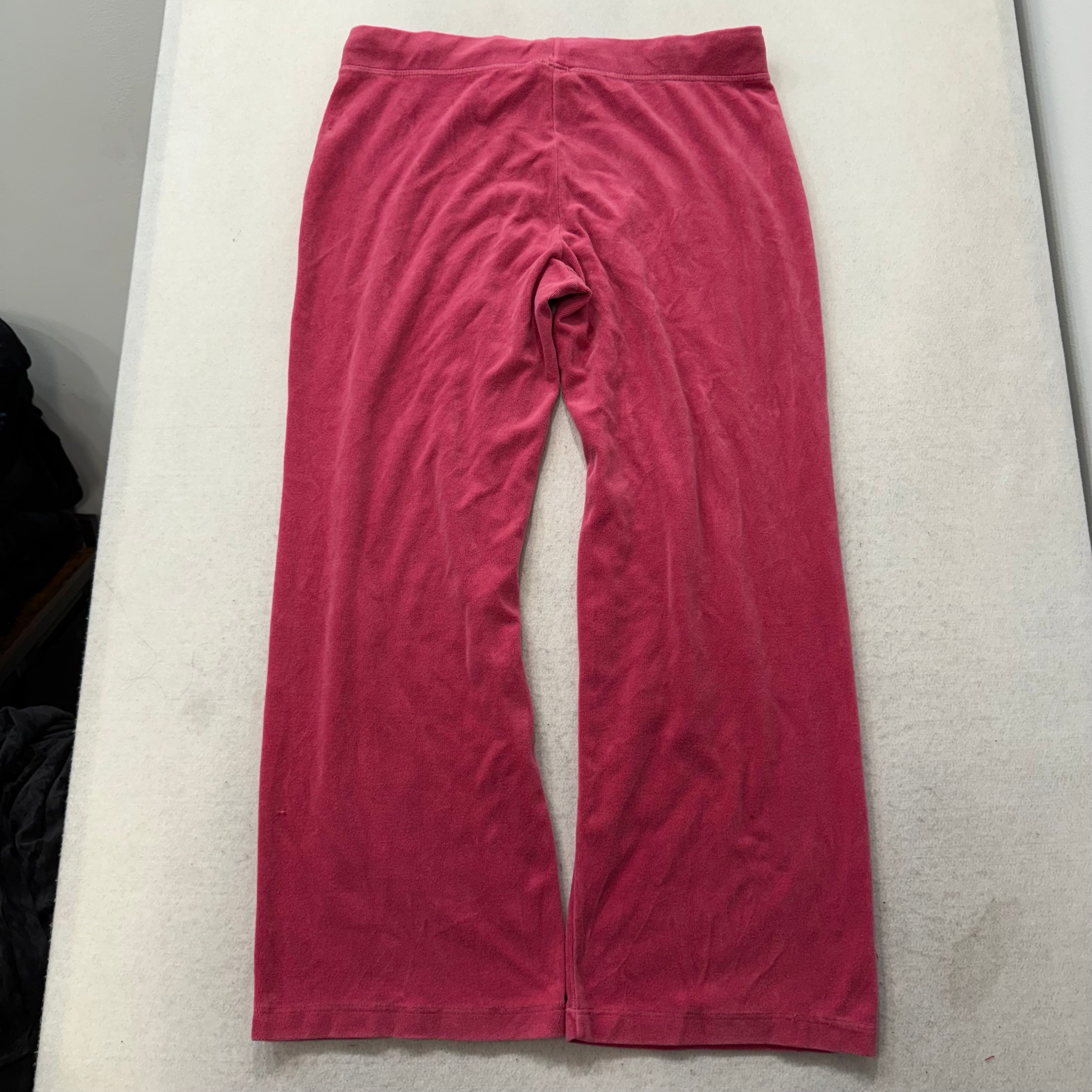 Vintage Juicy Couture Women's Rose Pink Velour Flared Wide Leg Track Pant Size L-Coordom