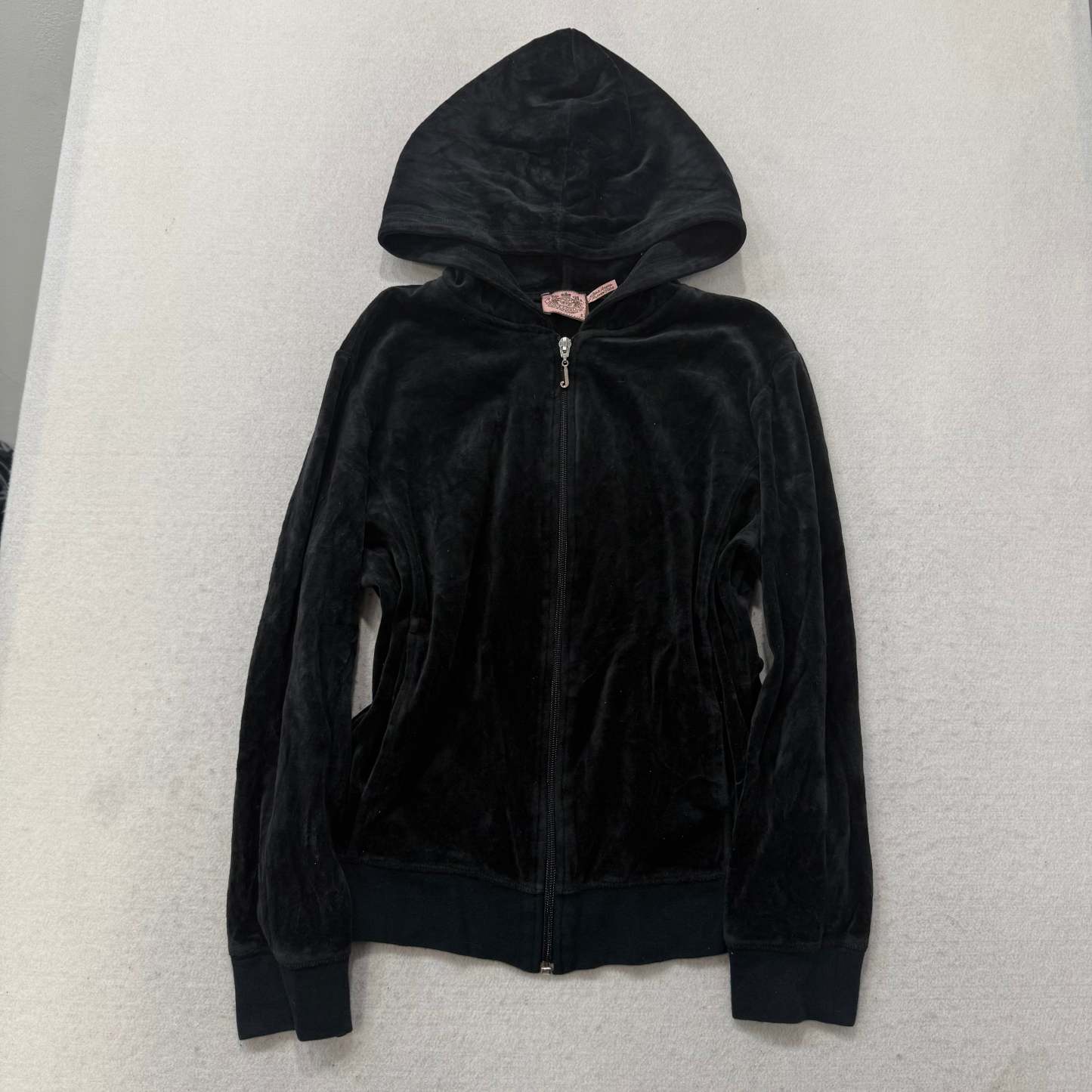 Juicy Couture Women Black Velour Tracksuit Set Zip Up Hoodie & Flare Pant Size S-Coordom