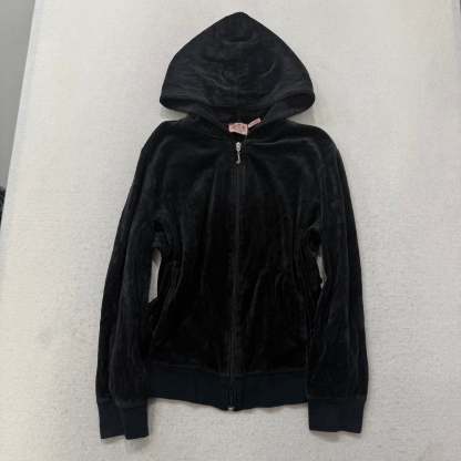 Juicy Couture Women Black Velour Tracksuit Set Zip Up Hoodie & Flare Pant Size S-Coordom