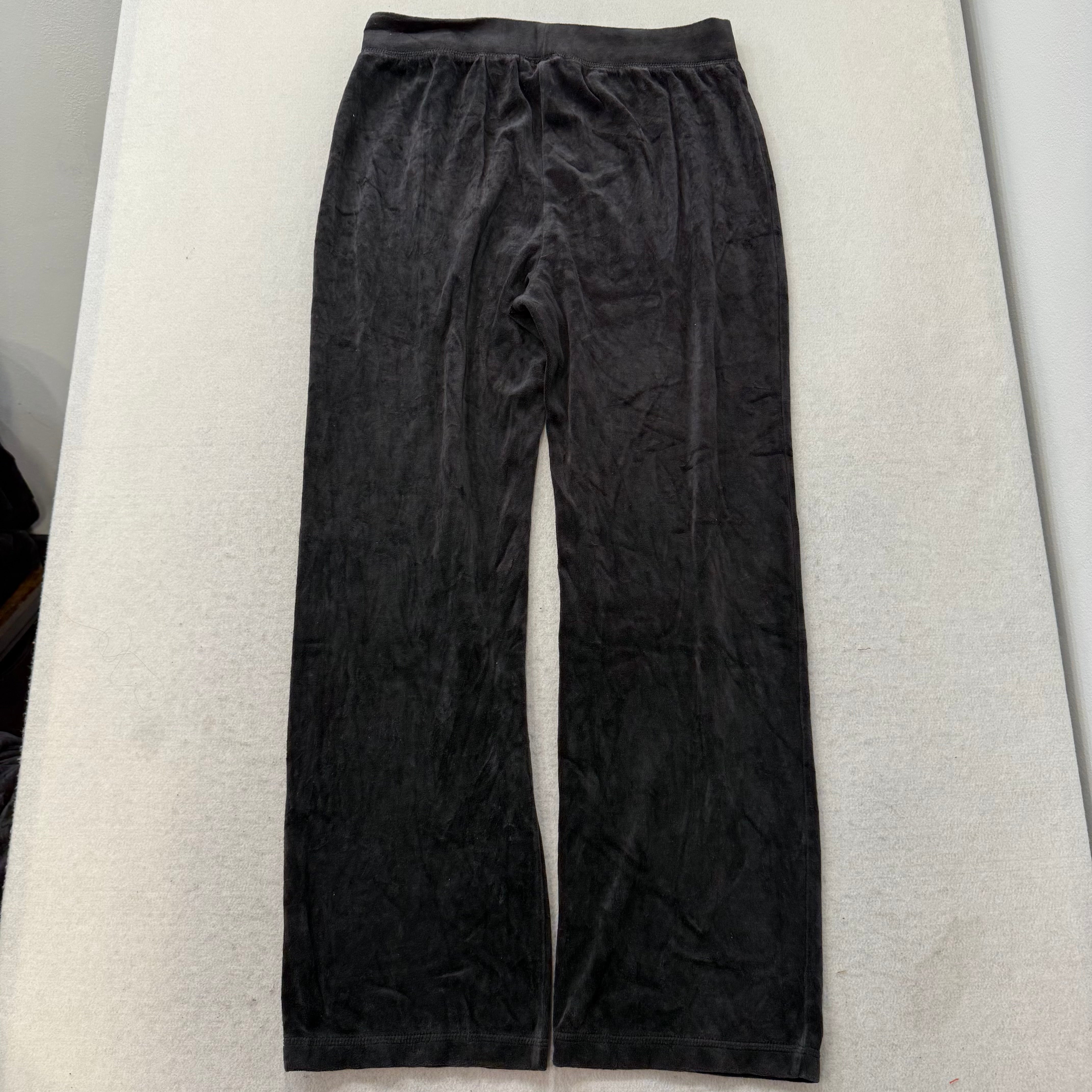 Juicy Couture Black Velour Tracksuit Set Zip Up Jacket & Flared Pants Y2K Size L-Coordom