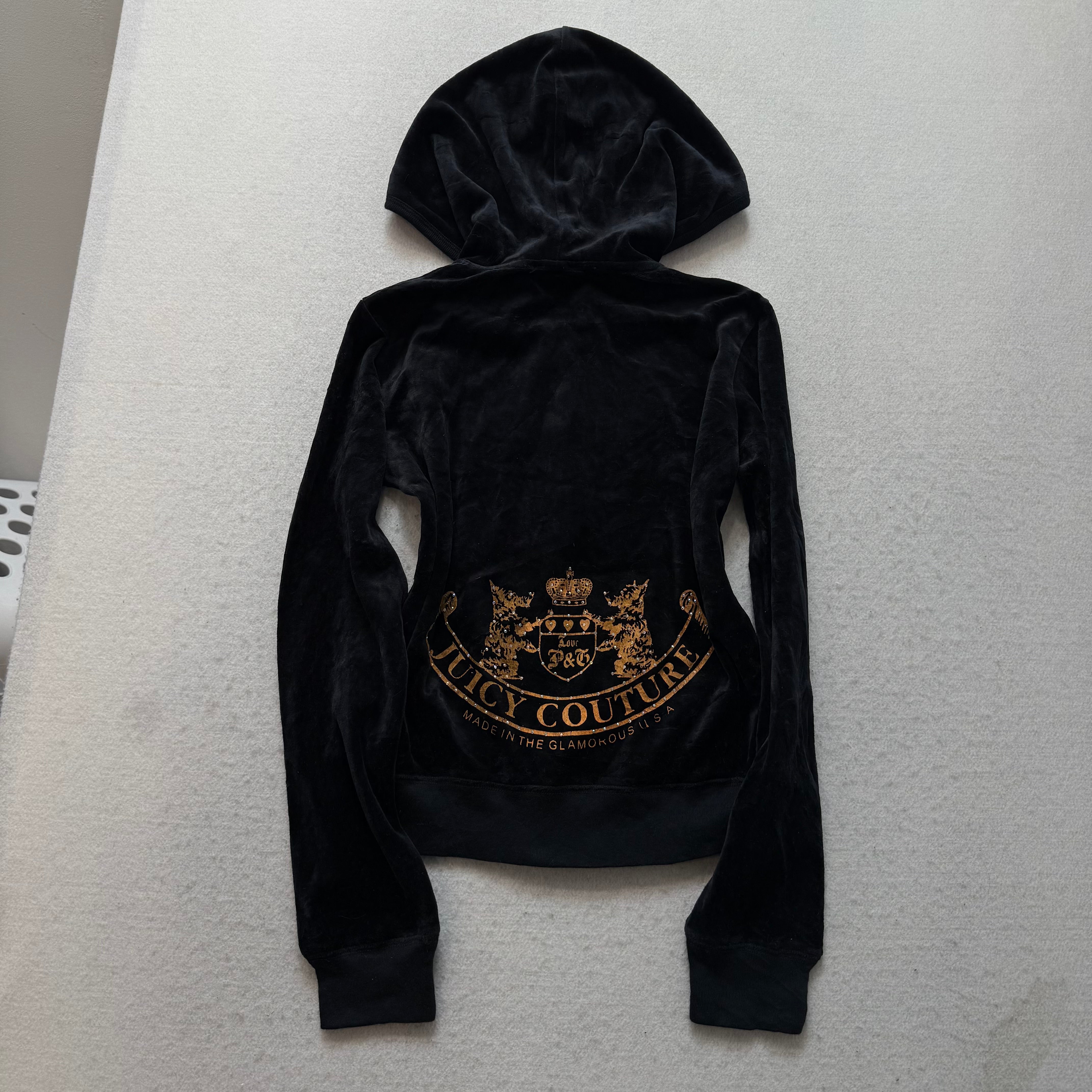 Juicy Couture Women's Black Tracksuit Set Zip Up Hoodie & Flared Pant Y2k Size S-Coordom