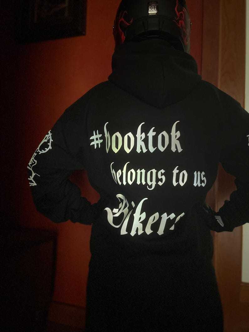 Booktok Biker Hoodie, Reflective Design, Crafted in USA-Coordom