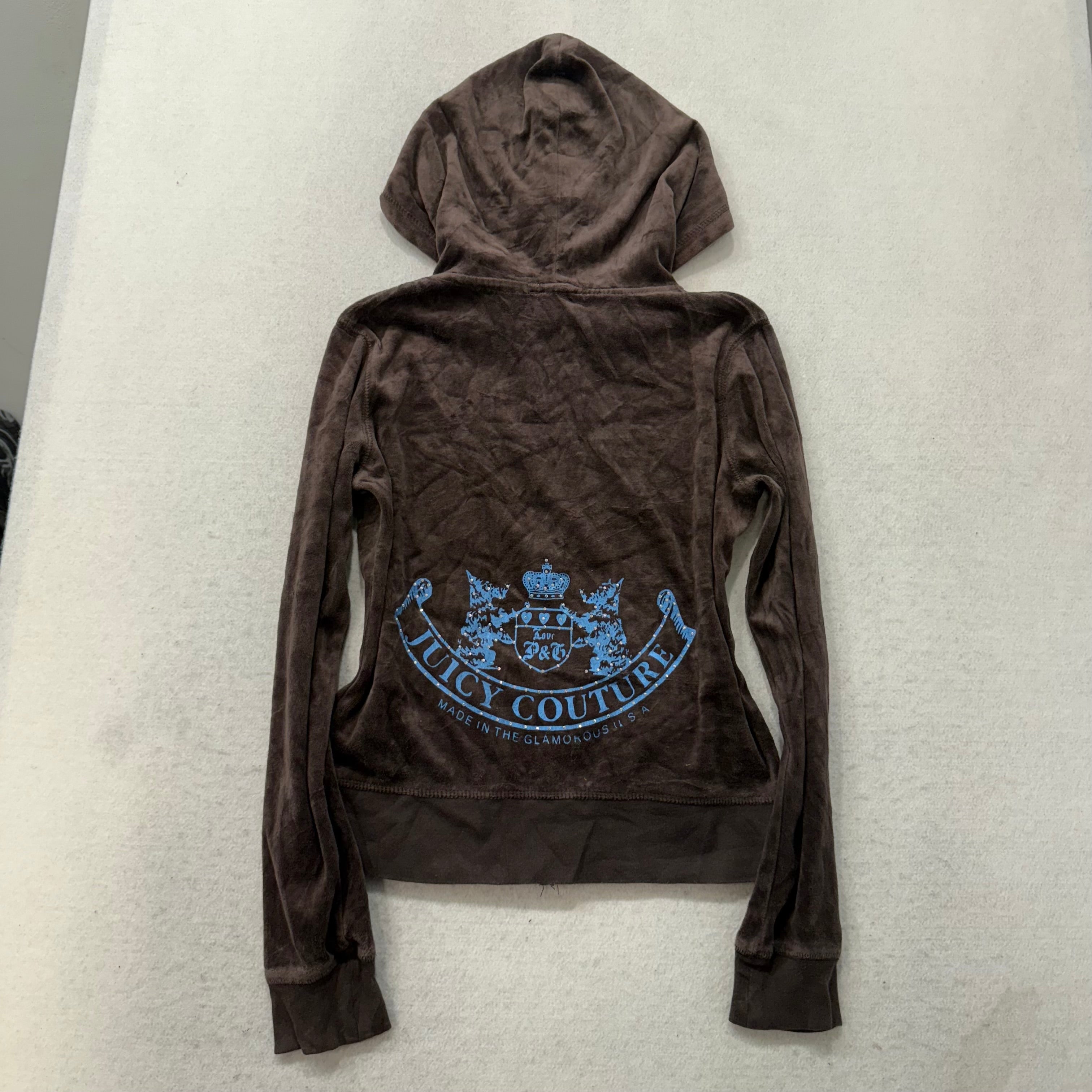 Juicy Couture Brown Velour Tracksuit Set Zip Up Hoodie & Flared Pant Logo Size M-Coordom