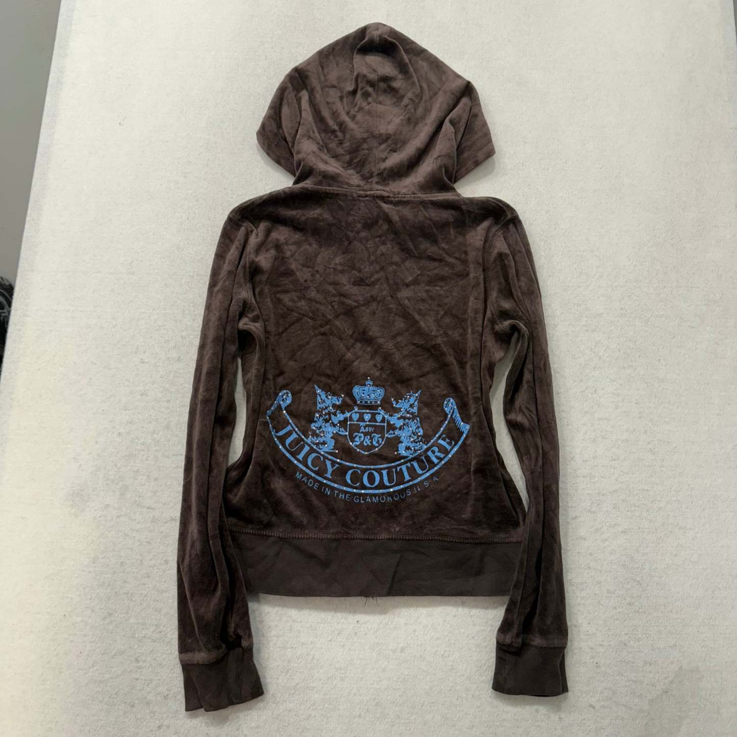 Juicy Couture Brown Velour Tracksuit Set Zip Up Hoodie & Flared Pant Logo Size M-Coordom