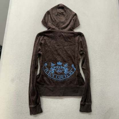 Juicy Couture Brown Velour Tracksuit Set Zip Up Hoodie & Flared Pant Logo Size M-Coordom