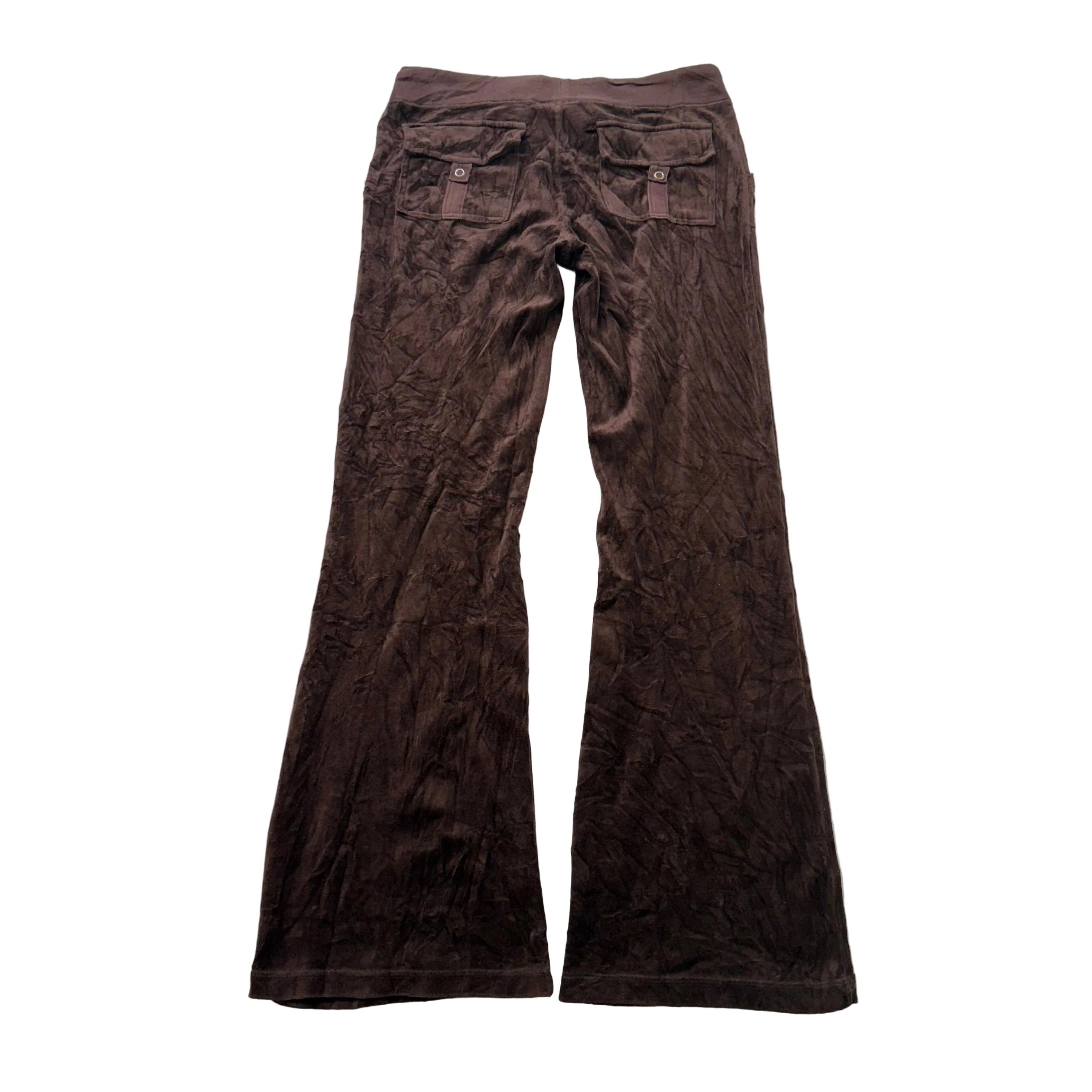 Juicy Couture Women's Brown Velour Flared Track Pant Back Snap Pockets Size M-Coordom