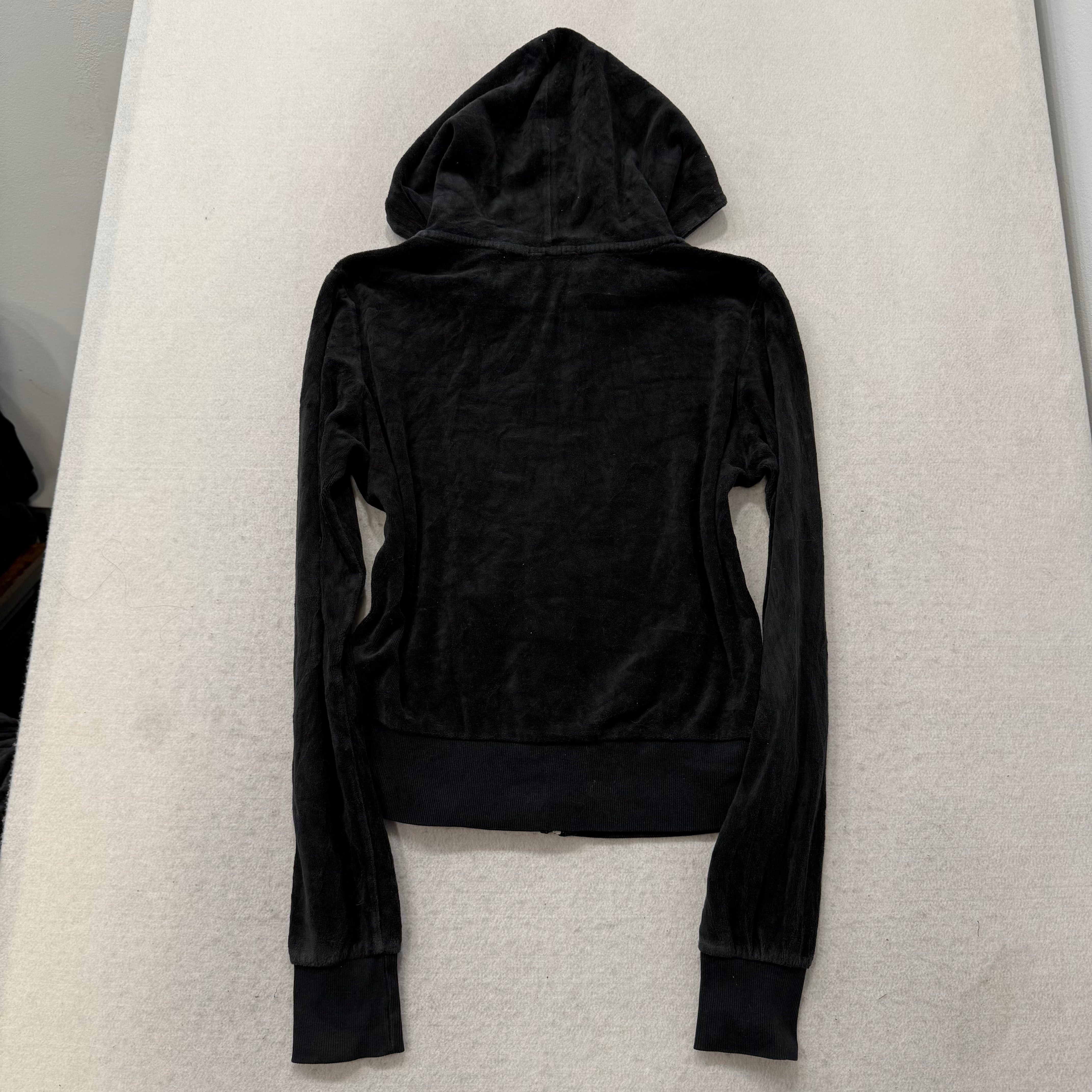 Juicy Couture Black Velour Tracksuit Set Zip Up Hoodie & Flared Pants Y2K Size L-Coordom