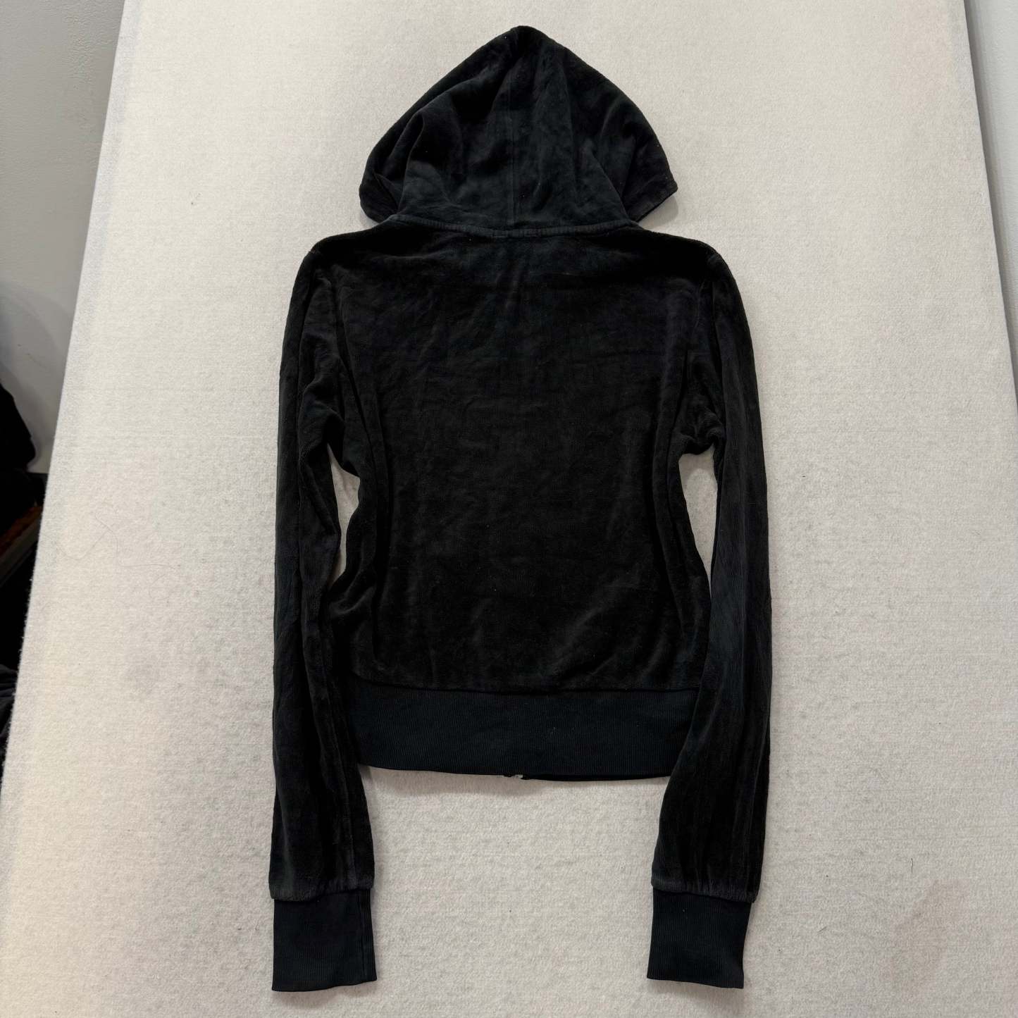 Juicy Couture Black Velour Tracksuit Set Zip Up Hoodie & Flared Pants Y2K Size L-Coordom