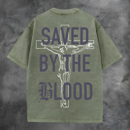 Saved By The Blood Printed Men's Washed Tee-Coordom