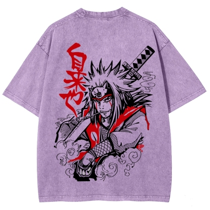Naruto Sannin Jiraiya Printed Vintage Washed Tee Unisex Oversize Cotton T-shirt-Coordom