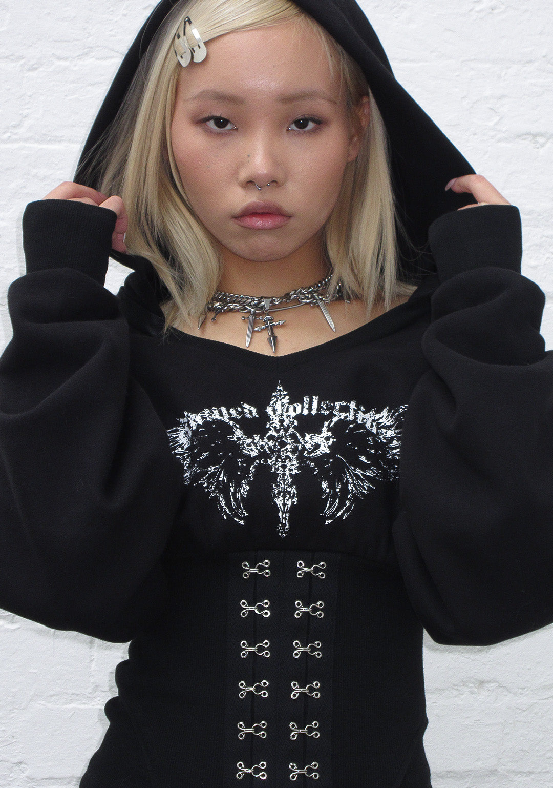 FALLEN CORSET SCULPT HOODIE BLACK-Coordom