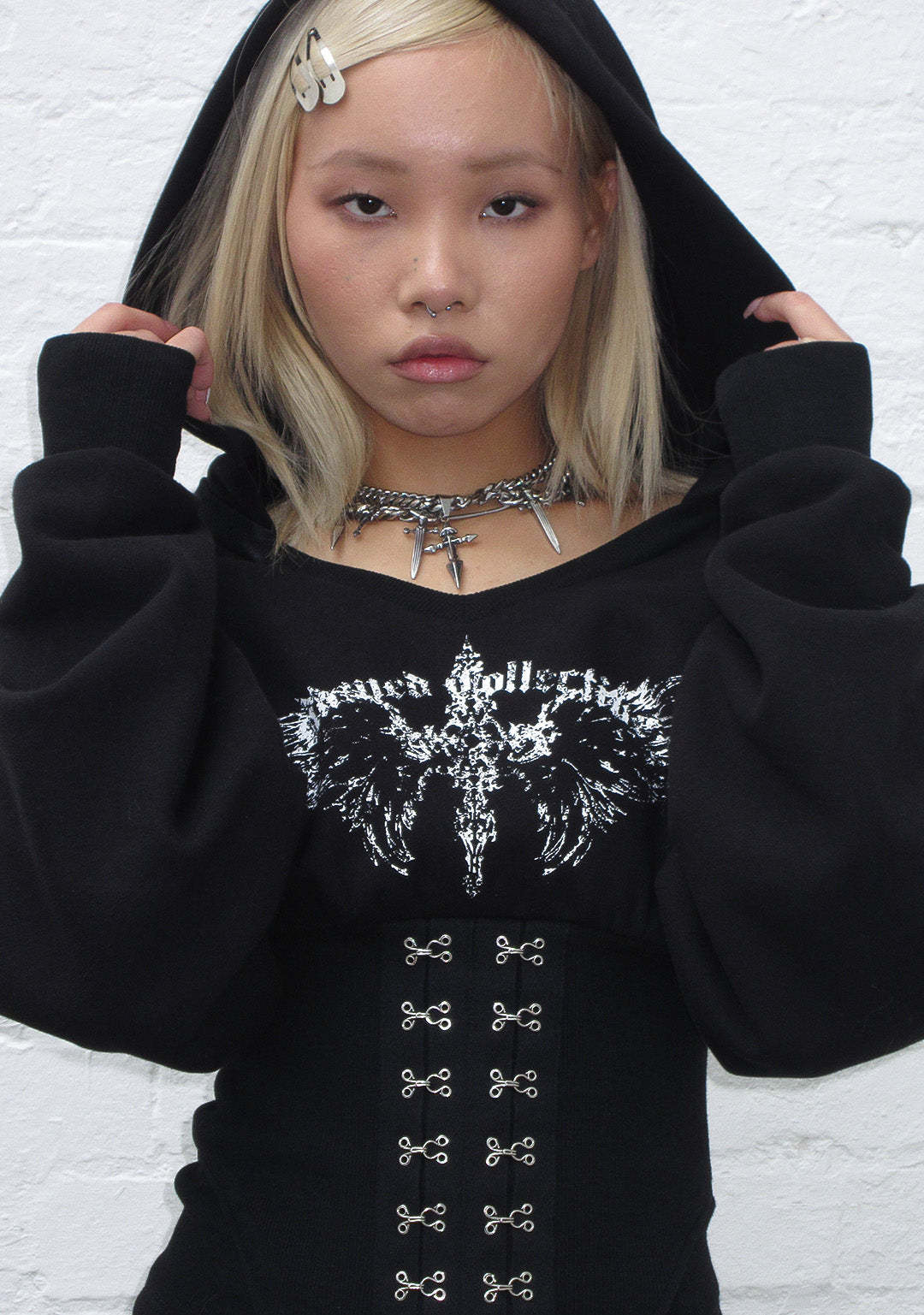 FALLEN CORSET SCULPT HOODIE BLACK-Coordom