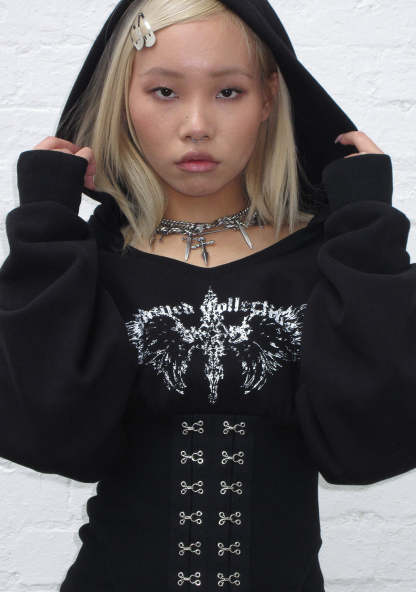FALLEN CORSET SCULPT HOODIE BLACK-Coordom