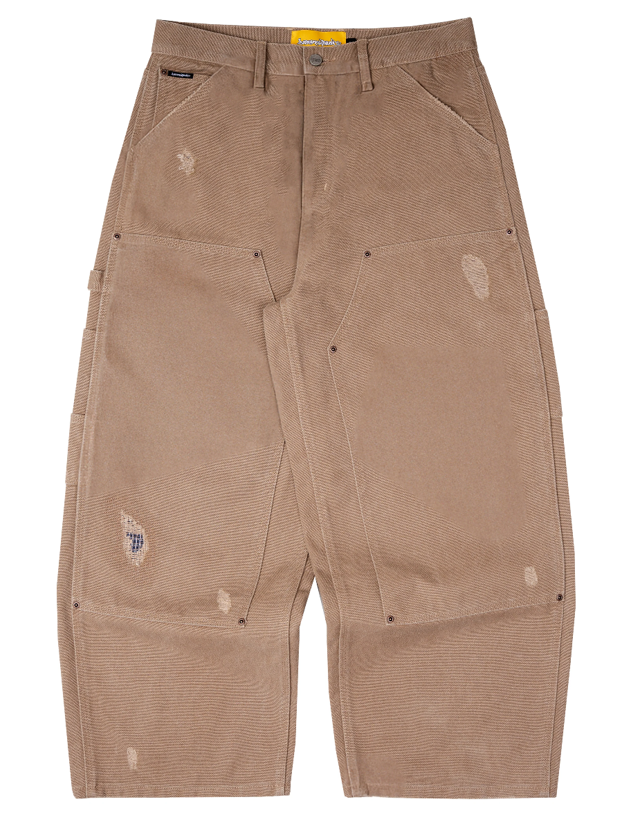DISTRESSED DOUBLE-KNEE WORKWEAR PANTS-Coordom
