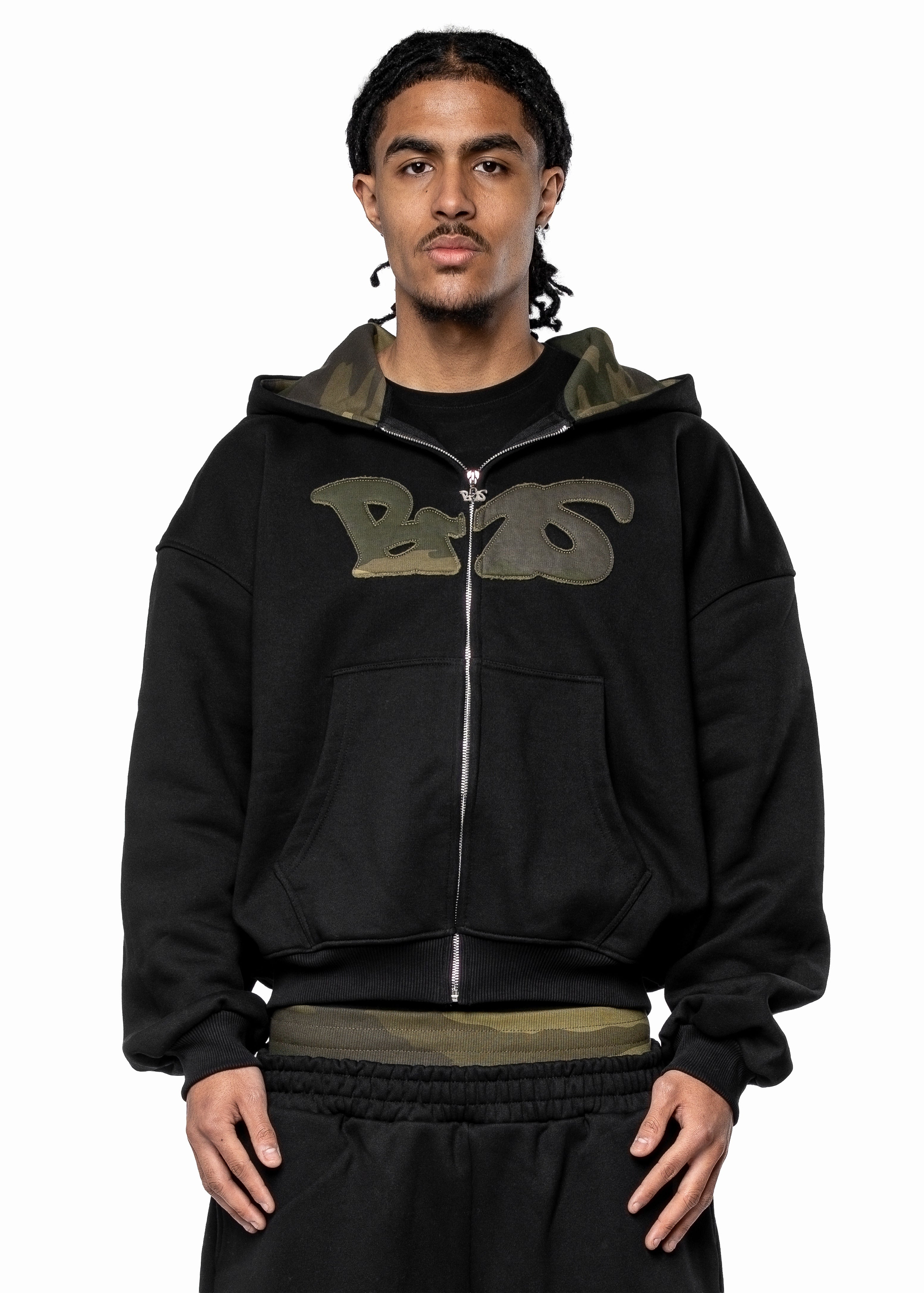 BLACK CAMO ZIP HOODIE