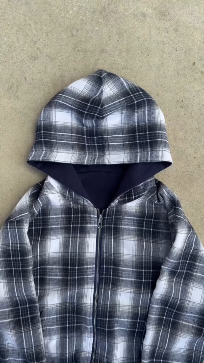 REVERSIBLE PLAID ZIP HOODIE|Streetwear Oversized Vintage Casual Wear-Coordom