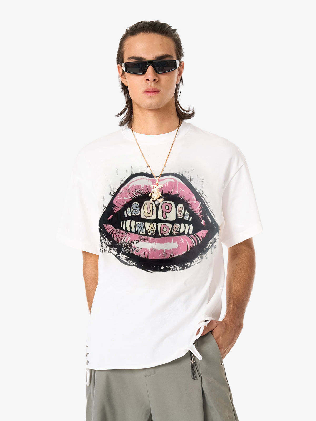 Retro Letter Lip Graphic T-Shirt-Coordom