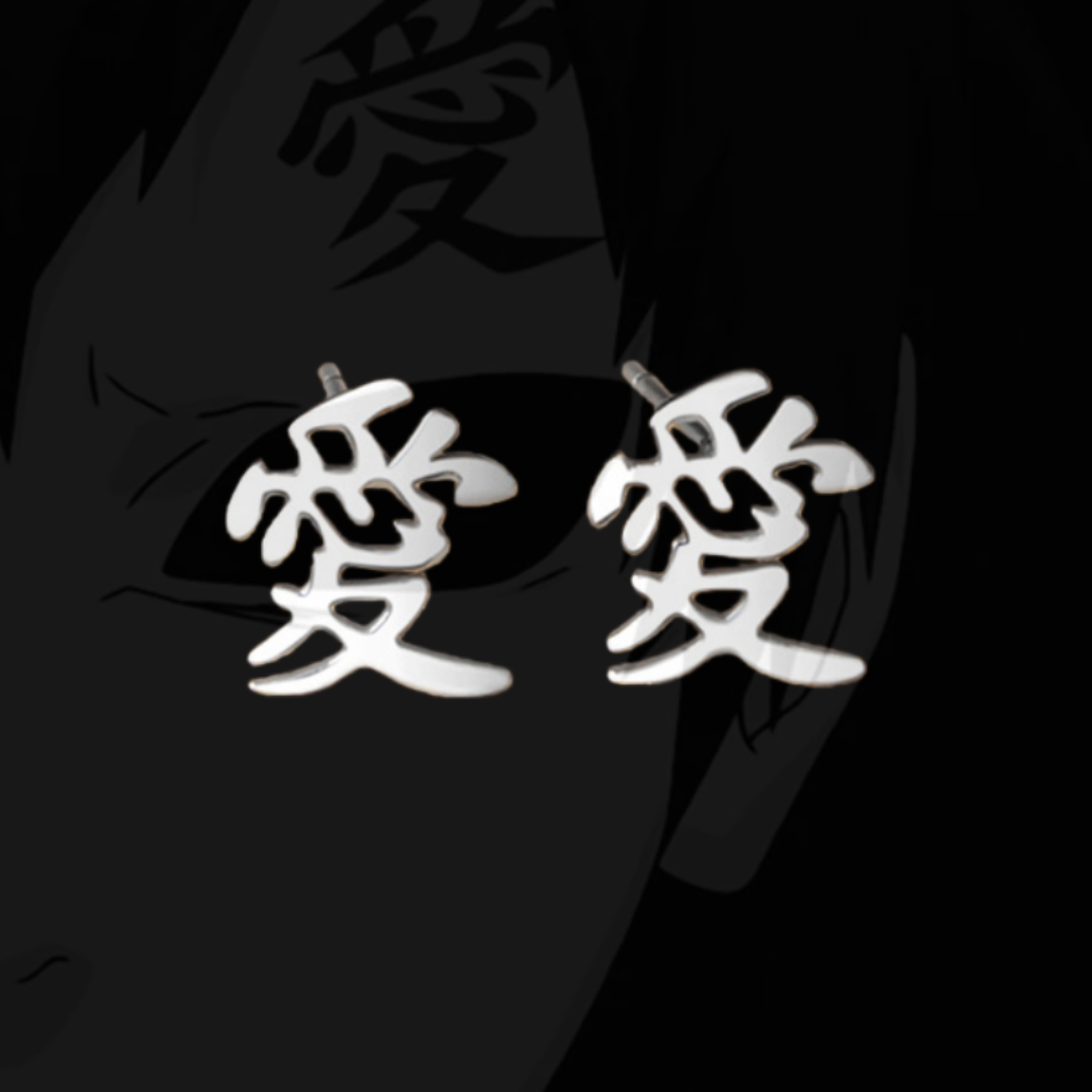 Gaara "Love" Kanji Earrings, Naruto InspiredStainless Steel Studs, Japanese AnimeStreetwear Jewelry for Men Women, Gift forOtaku Fans-Coordom