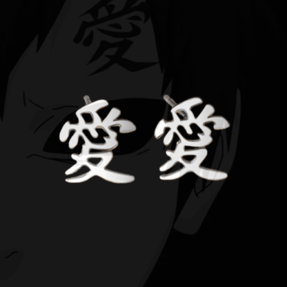 Gaara "Love" Kanji Earrings, Naruto InspiredStainless Steel Studs, Japanese AnimeStreetwear Jewelry for Men Women, Gift forOtaku Fans-Coordom
