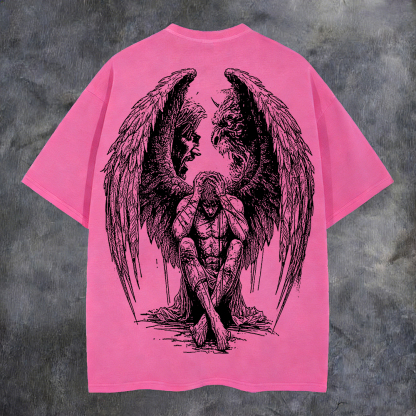 Contradictory Angel Printed Men's Washed Tee-Coordom