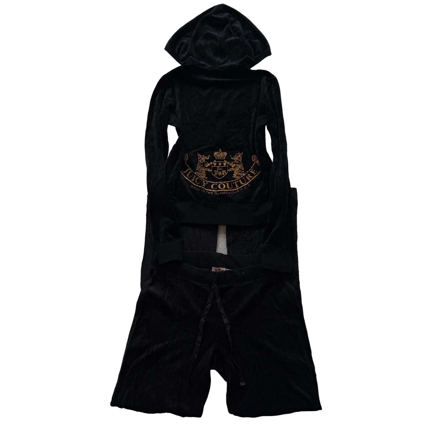 Juicy Couture Women's Black Tracksuit Set Zip Up Hoodie & Flared Pant Y2k Size S-Coordom