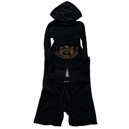 Juicy Couture Women's Black Tracksuit Set Zip Up Hoodie & Flared Pant Y2k Size S-Coordom