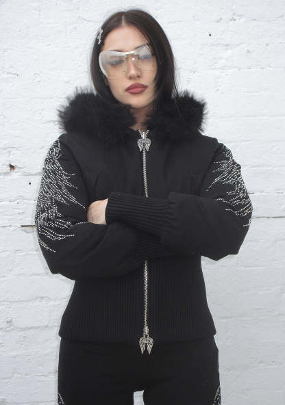 FALLEN FAUX FUR REVERSIBLE RIB PUFFER JACKET BLACK-Coordom