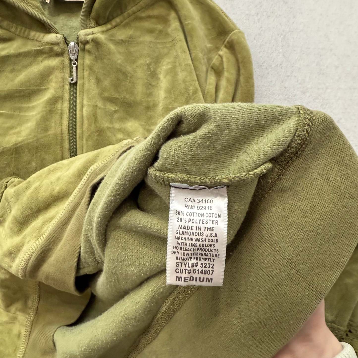 2003 Vintage Juicy Couture Women's Olive Green Velour Hoodie Lace Cuffs Size M-Coordom