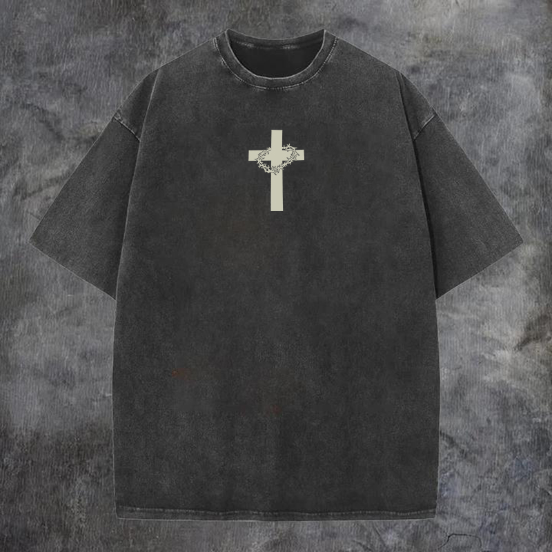Jesus Christ Printed Men's Washed T-Shirt-Coordom