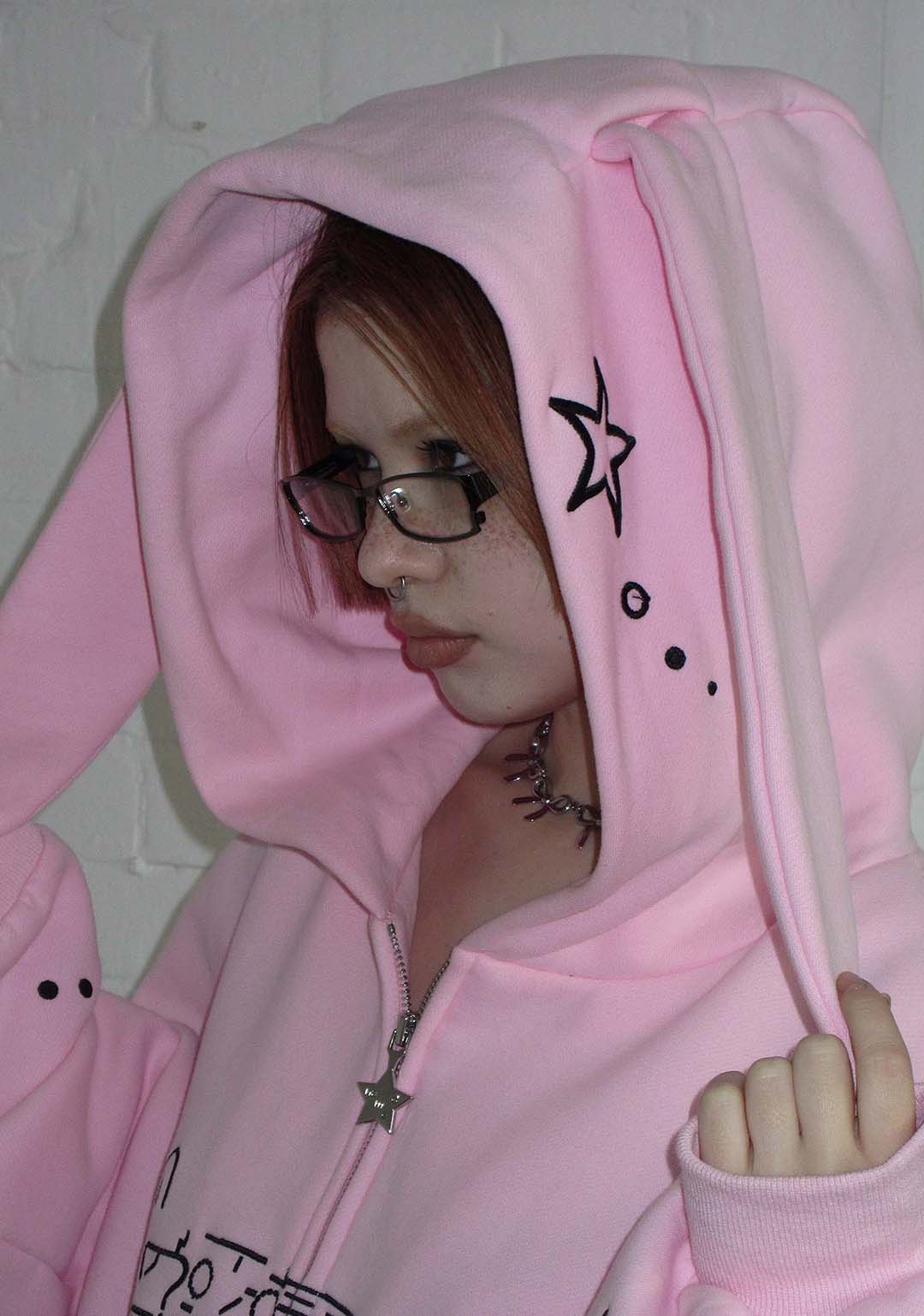 MALFUNCTION BUNNY ZIP HOODIE BABY PINK (DETACHABLE EARS)-Coordom