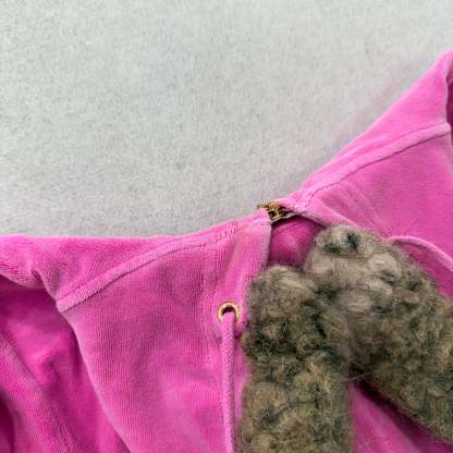 Juicy Couture Hot Pink Velour Zip-Up Hoodie Faux Fur Hood with Pom-Poms Size S-Coordom