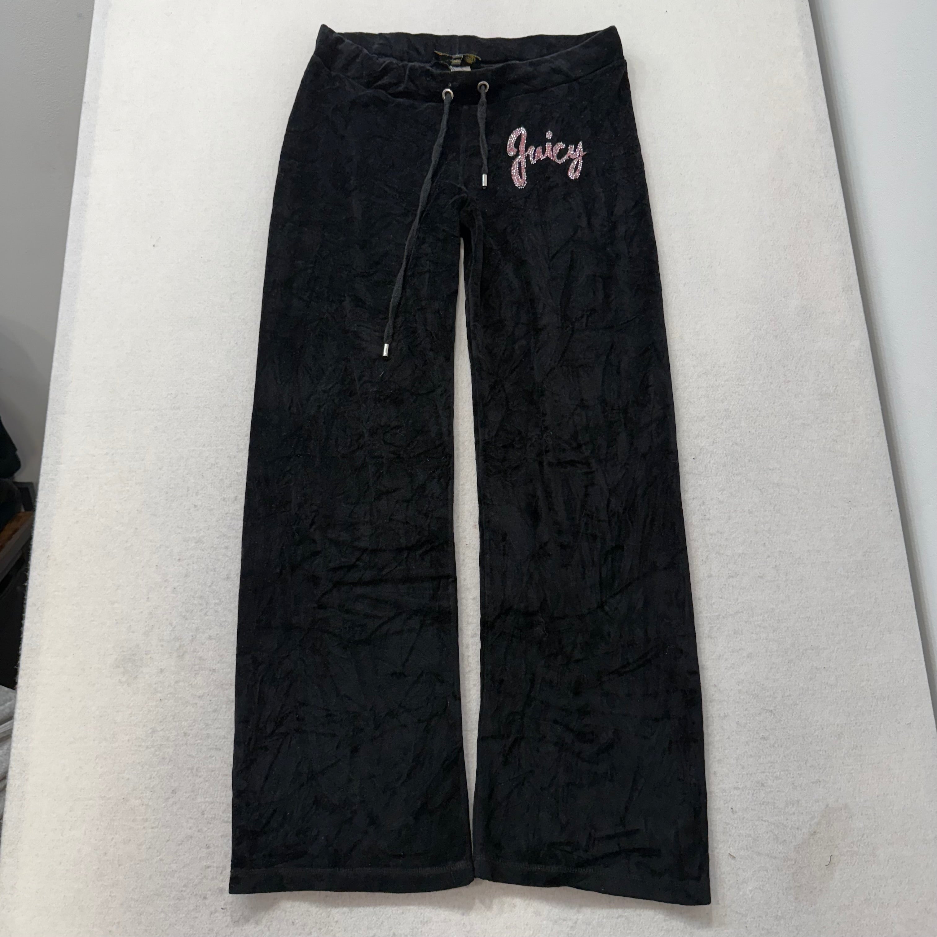 Juicy Couture Black Velour Tracksuit Set Zip Up Hoodie & Flare Pant Logo Size XL-Coordom