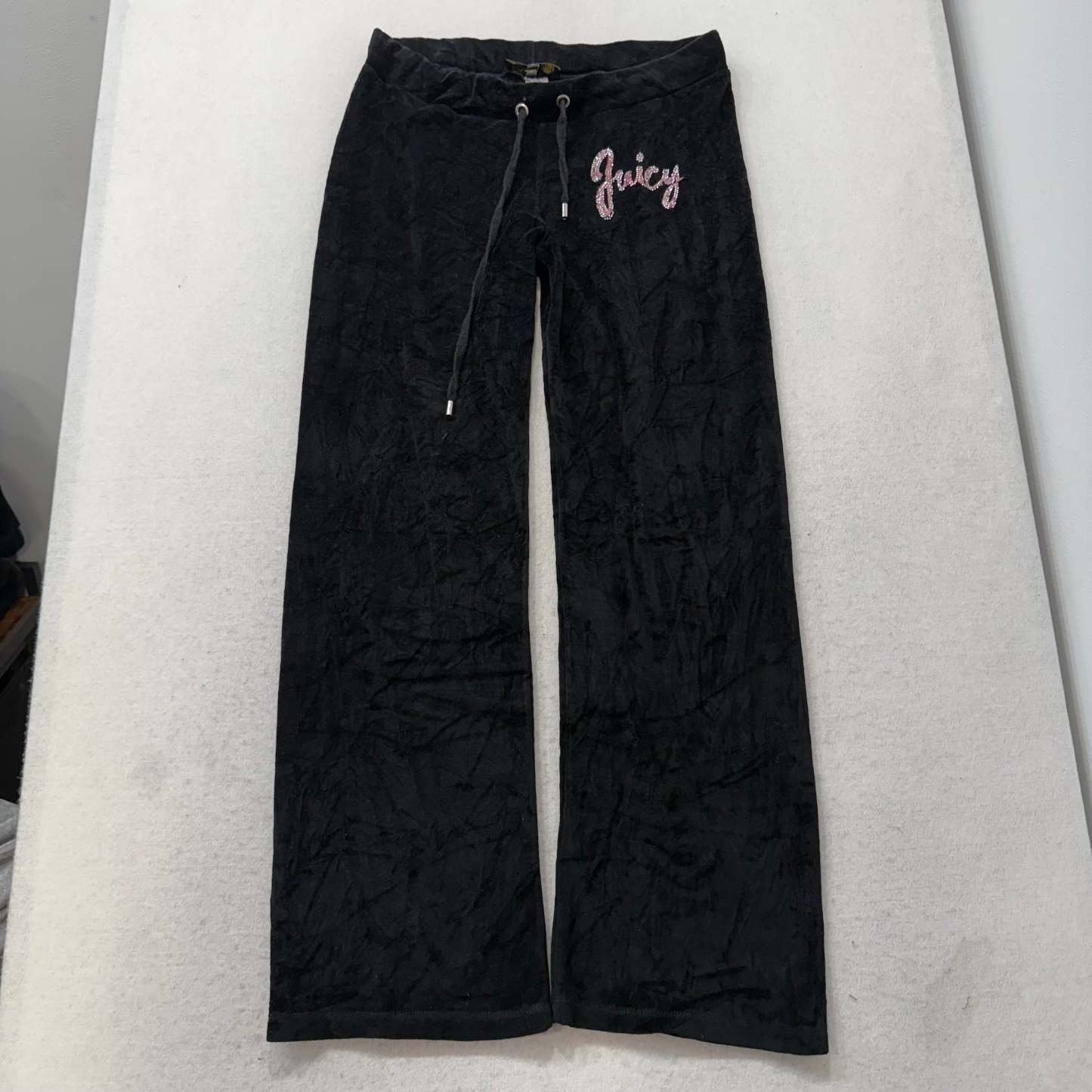 Juicy Couture Black Velour Tracksuit Set Zip Up Hoodie & Flare Pant Logo Size XL-Coordom