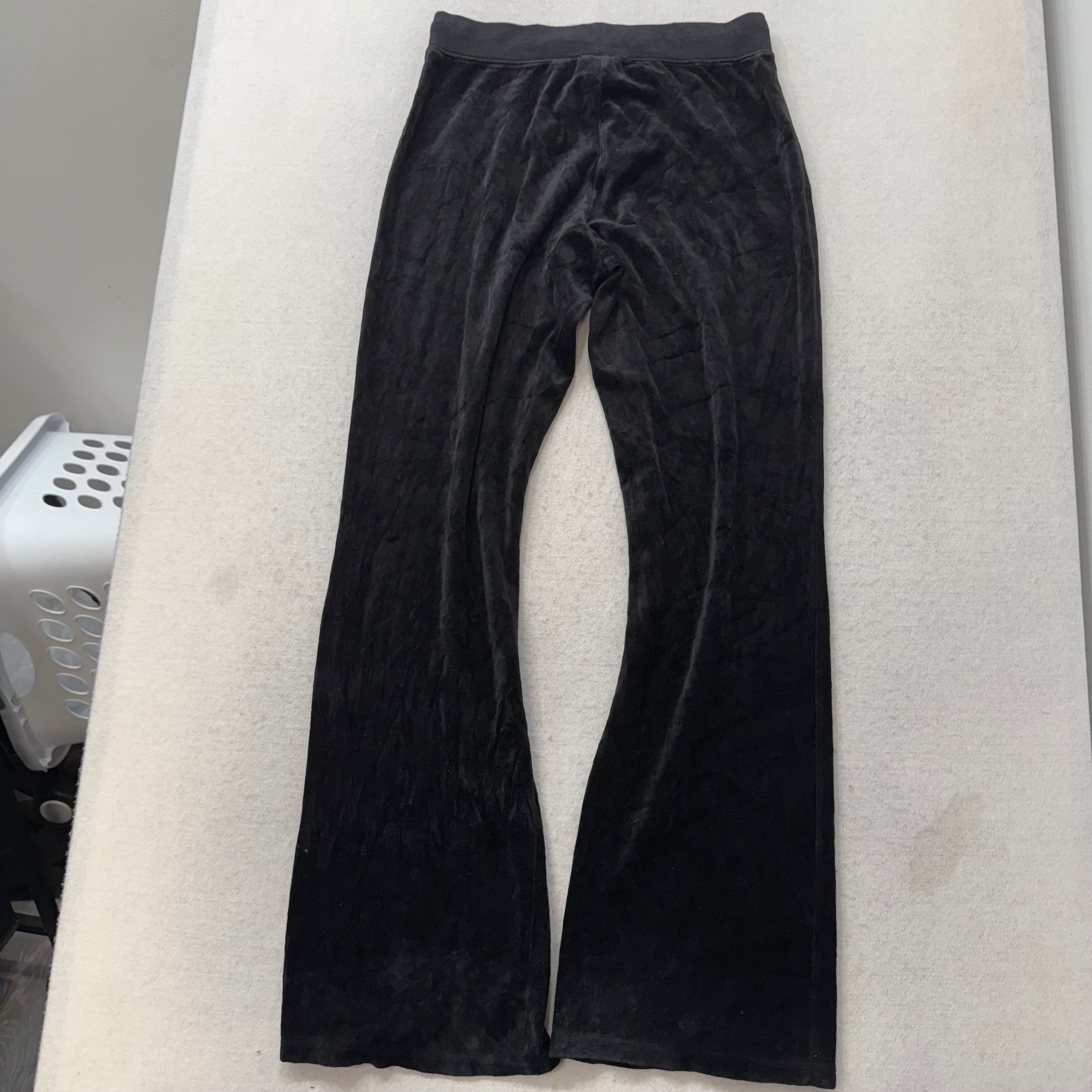 Vintage Juicy Couture Women's Black Velour Flare Track Pants Drawstring Size S-Coordom