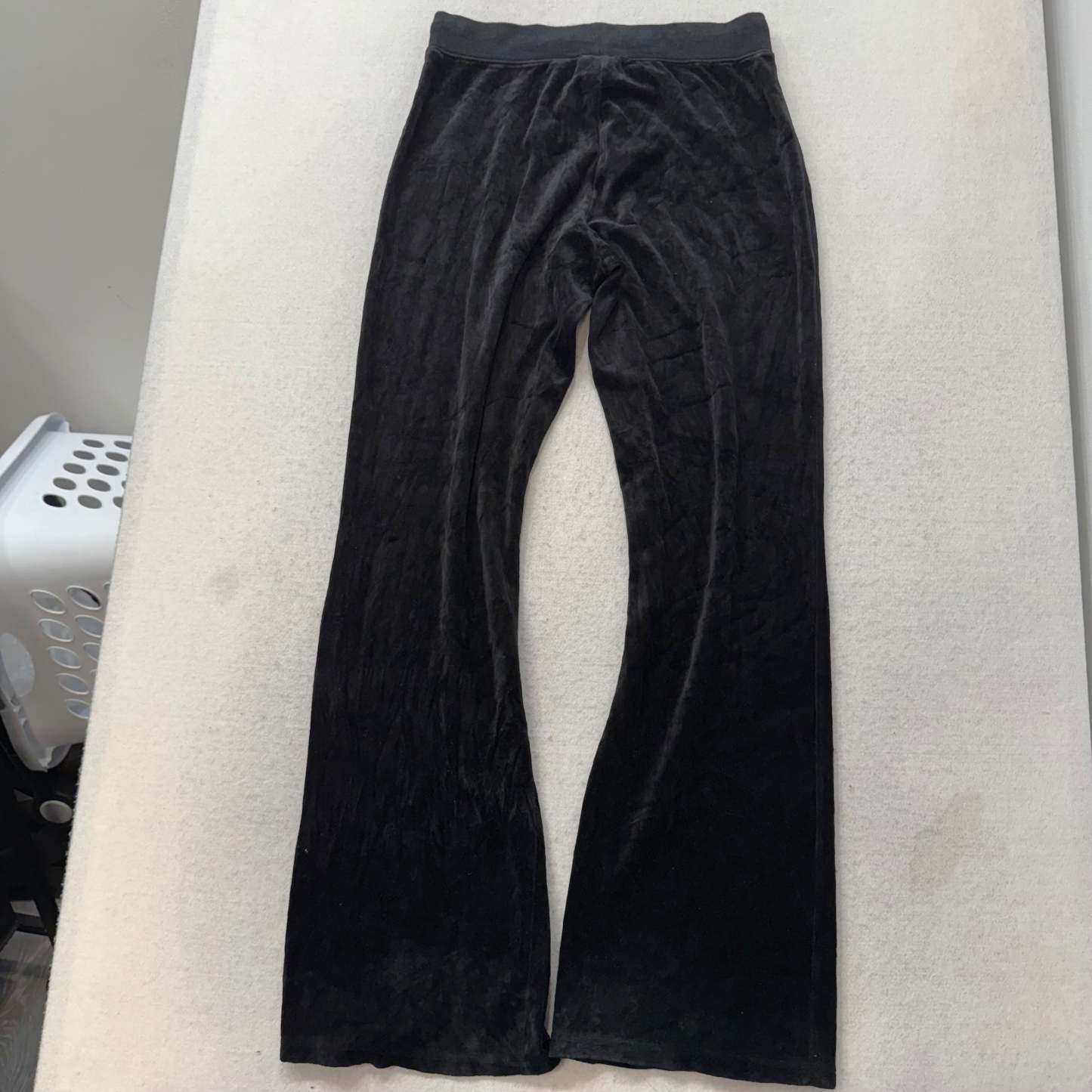 Vintage Juicy Couture Women's Black Velour Flare Track Pants Drawstring Size S-Coordom