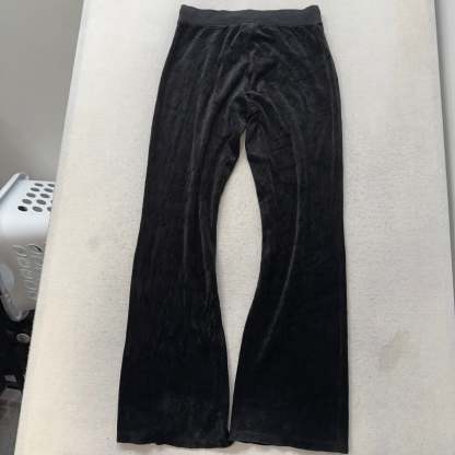 Vintage Juicy Couture Women's Black Velour Flare Track Pants Drawstring Size S-Coordom
