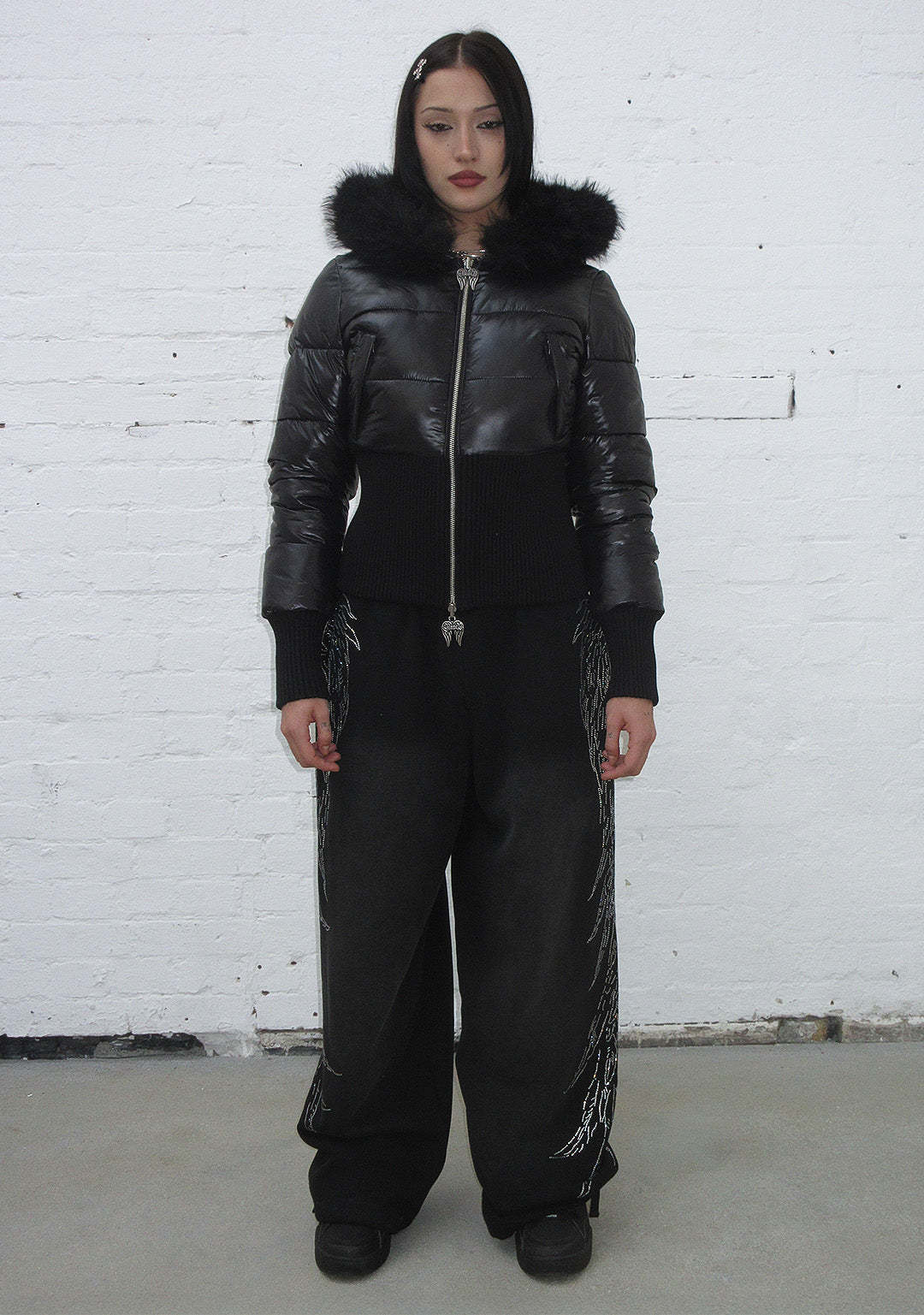FALLEN FAUX FUR REVERSIBLE RIB PUFFER JACKET BLACK-Coordom