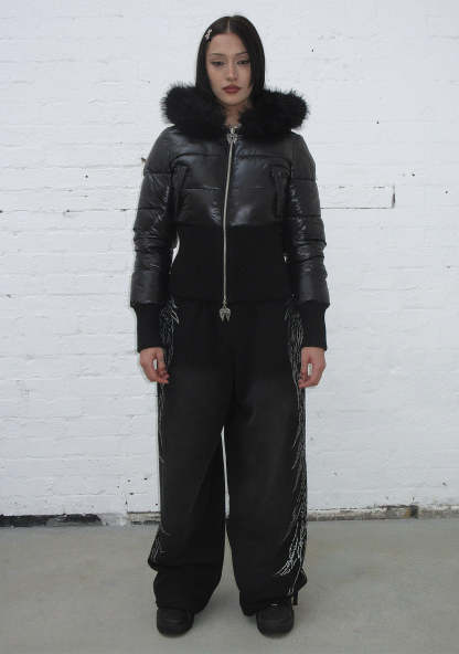 FALLEN FAUX FUR REVERSIBLE RIB PUFFER JACKET BLACK-Coordom