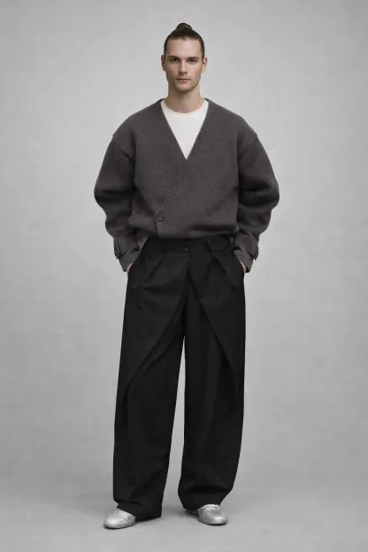 BARREL-SHAPED PLEATED PANTS-Coordom