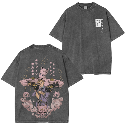 JoJo's Bizarre Adventure Kira Stand Graphic Vintage Unisex Washed T-Shirt-Coordom