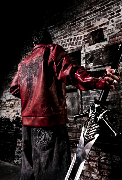 Crimson Devil Hunter Leather Jacket | Devil May Cry Streetwear Coat-Coordom