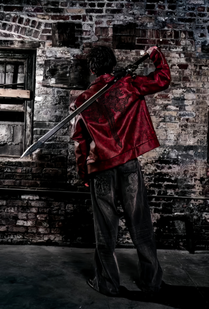 Crimson Devil Hunter Leather Jacket | Devil May Cry Streetwear Coat-Coordom