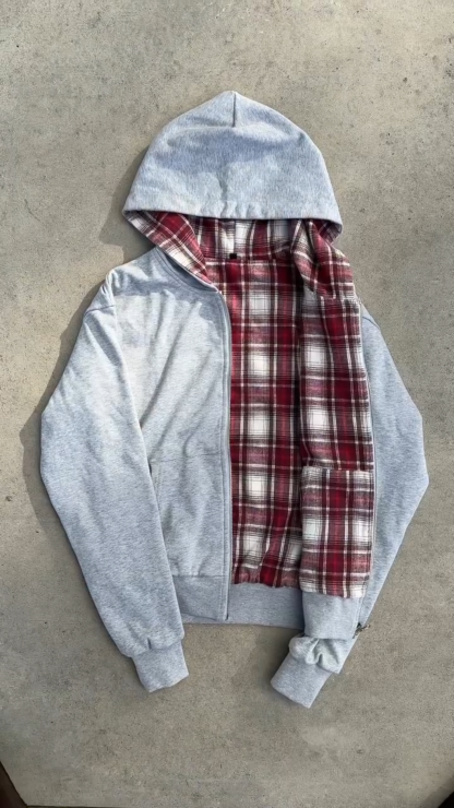 REVERSIBLE PLAID ZIP HOODIE|Streetwear Oversized Vintage Casual Wear-Coordom