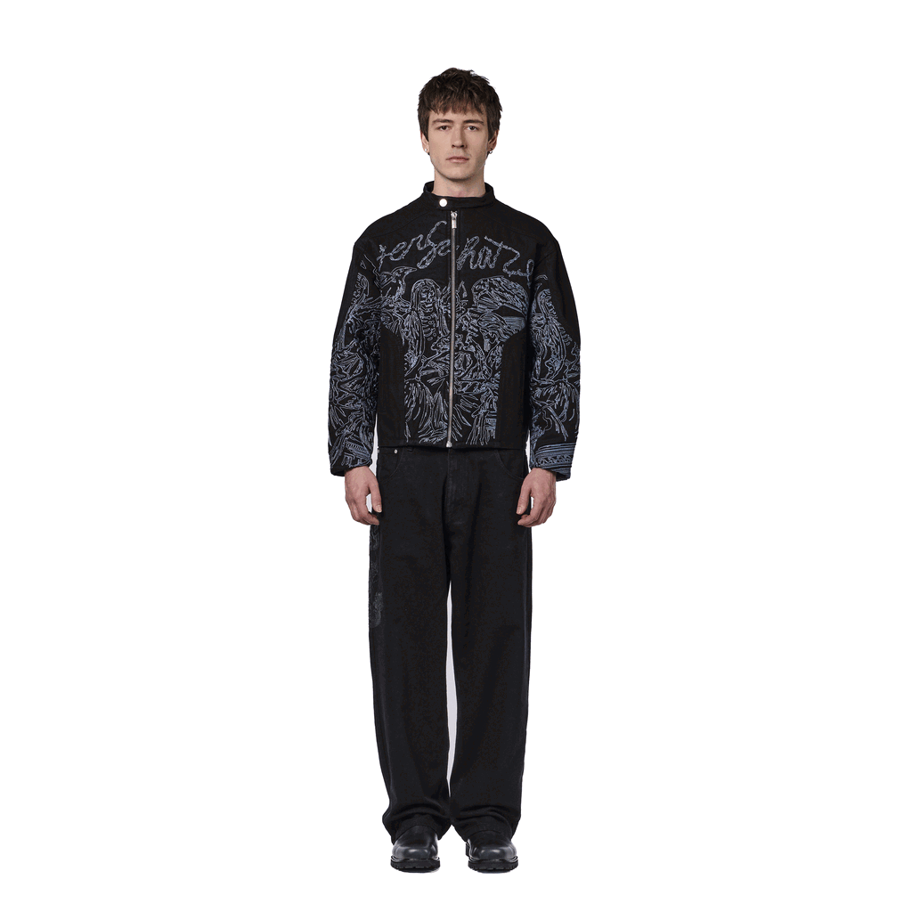 "hellboy" denim Biker jacket black-Coordom