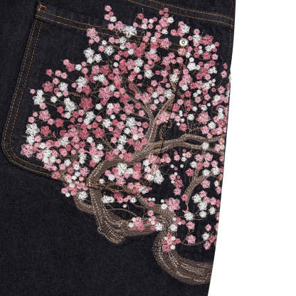 Cherry Blossom Embroidery Jeans-Coordom