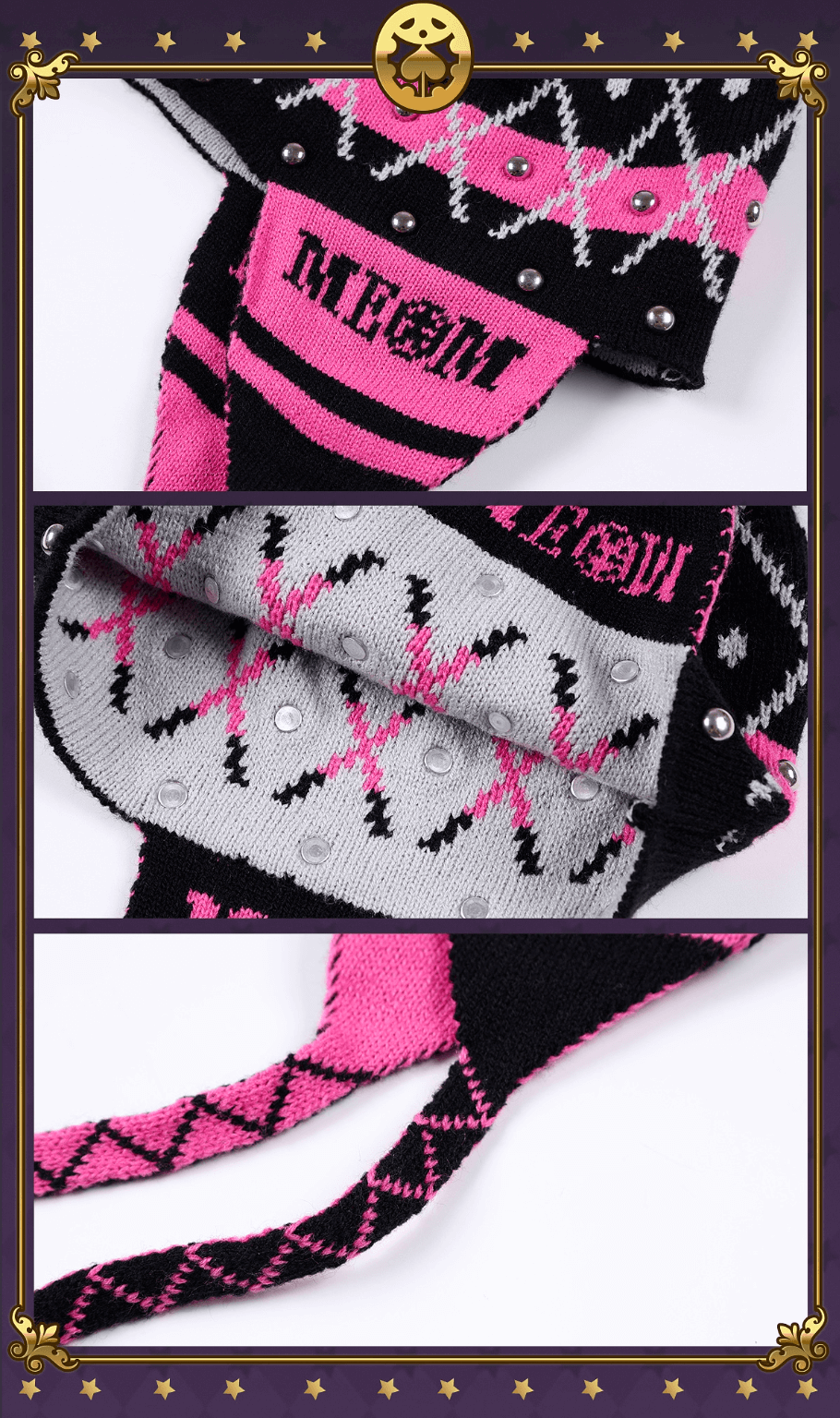 JOJO  Studded Plaid Ear Flap Beanie-Coordom