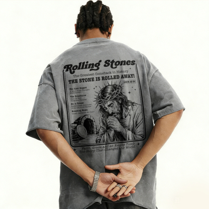 Rolling Stones The Greatest Comeback In History Printed Men's Washed Tee-Coordom