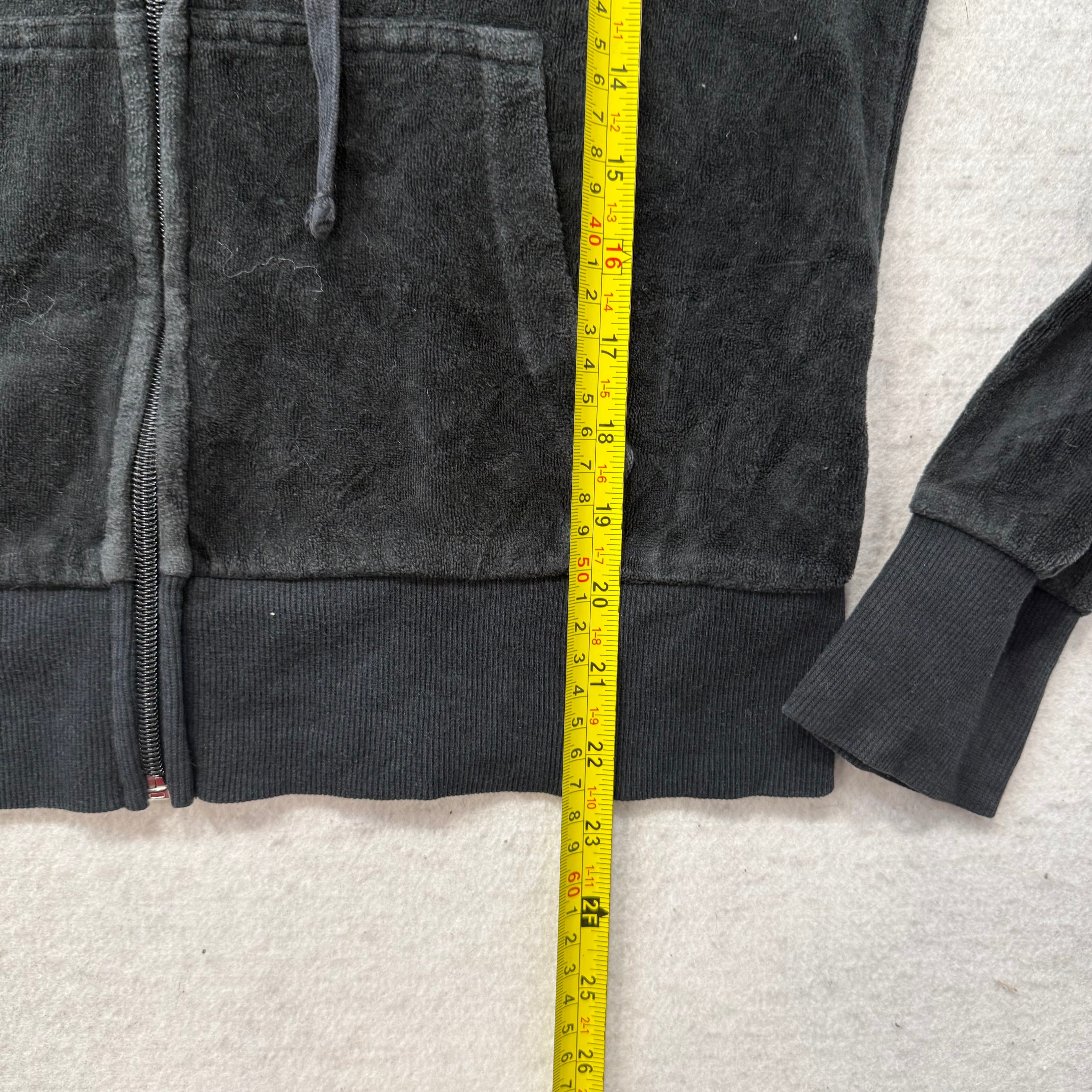 Juicy Couture Black Velour Tracksuit Set Zip Up Hoodie & Flared Pants Y2K Size L-Coordom