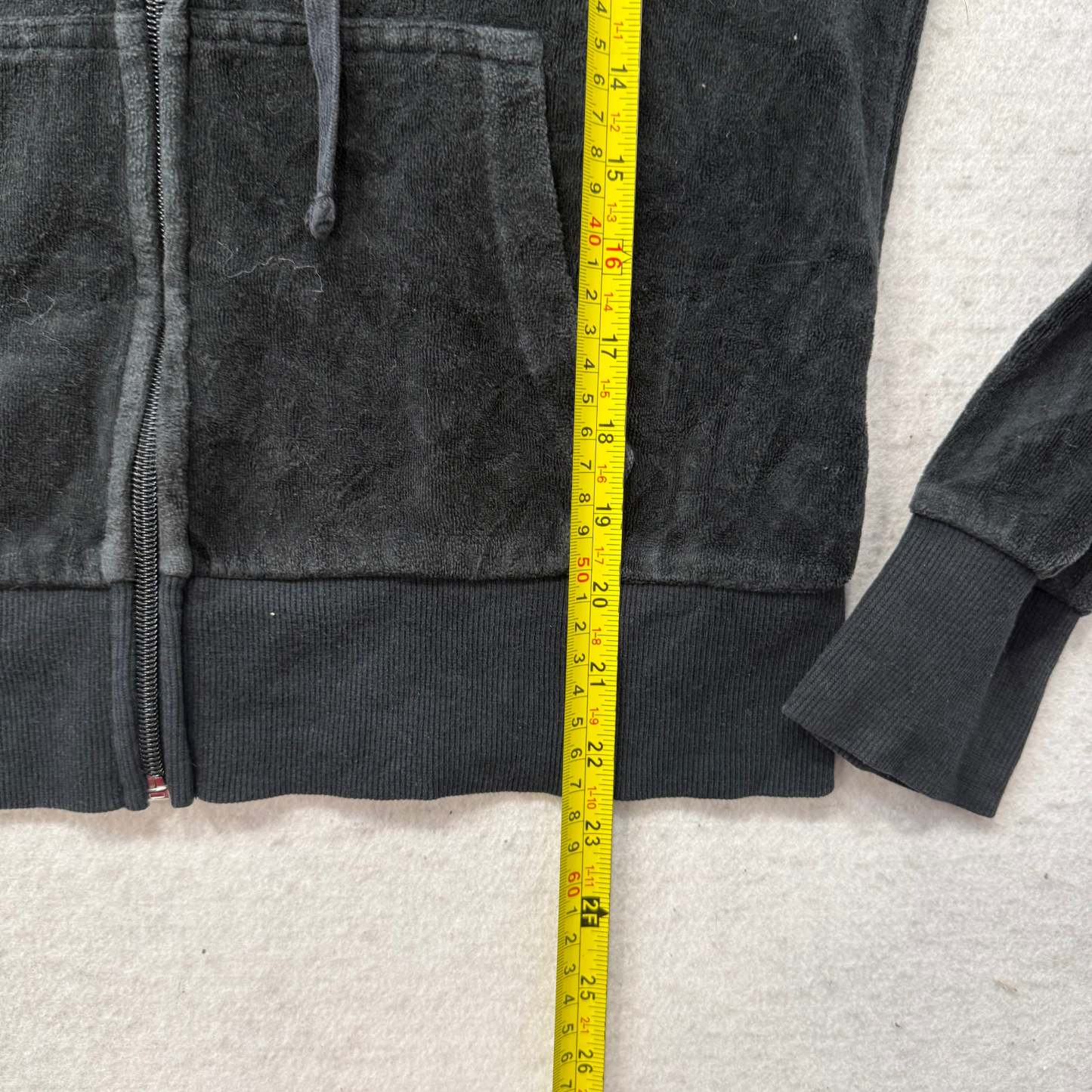 Juicy Couture Black Velour Tracksuit Set Zip Up Hoodie & Flared Pants Y2K Size L-Coordom