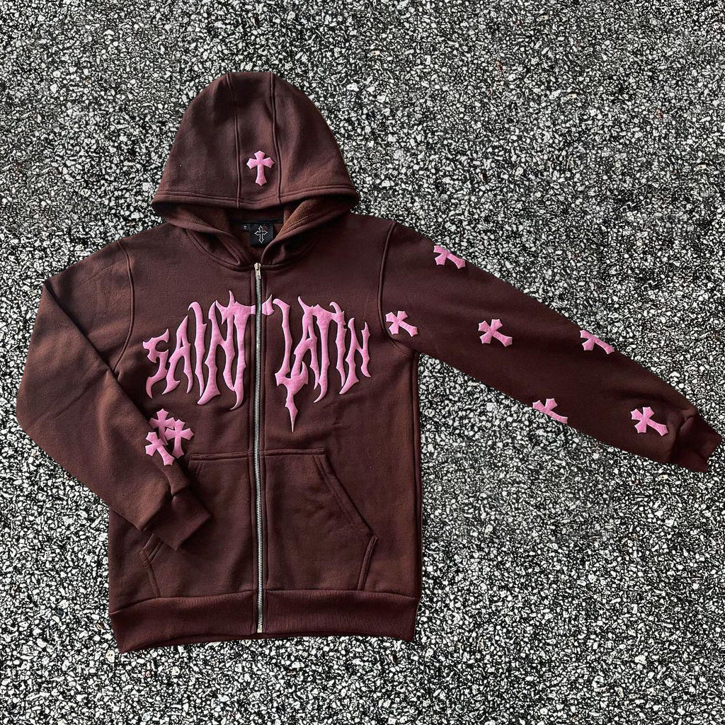 Street Retro Hip Hop Long Sleeve Zip Hoodie-Coordom